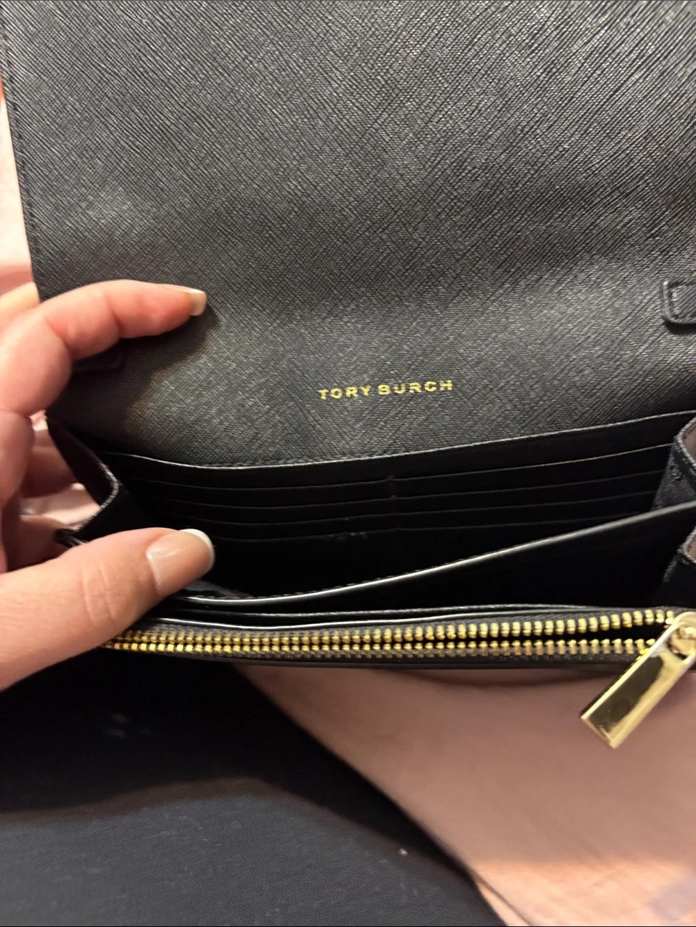 Tory Burch Black Leather Crossbody with Gold Chain Strap